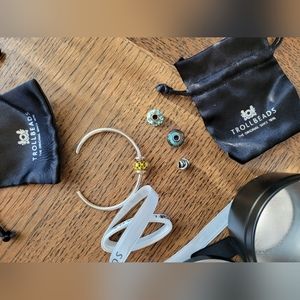 Trollbeads sterling silver bangle bracelet with 4 beads NWT